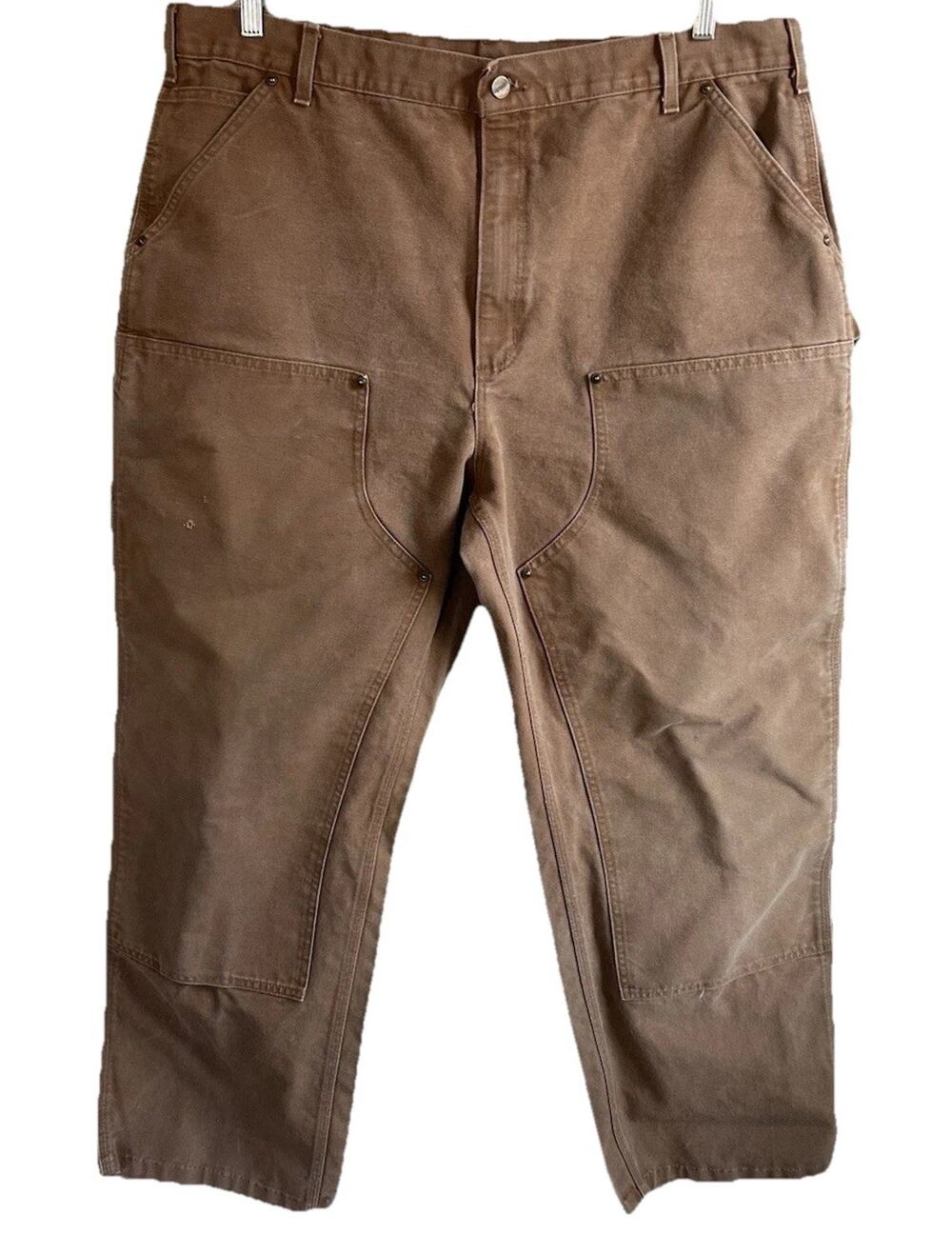 Vintage Carhartt B136 Double Knee Duck Work Pants 40x34 Brown Distressed USA